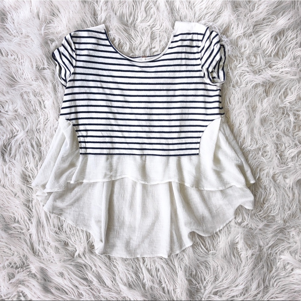 Hi Low Beige and Navy Shirt